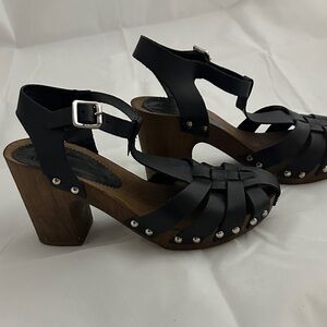Top Shop Black Strappy leather Heeled Sandals